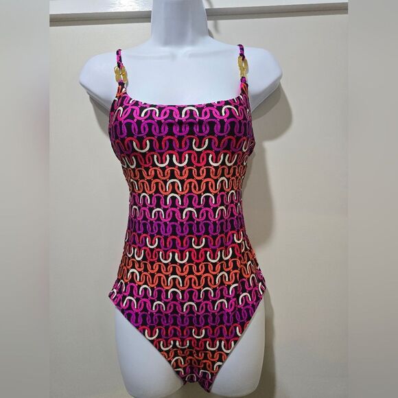 Trina Turk echo chain scoopneck one-piece swimsuit NWOT size 10 - Picture 3 of 7